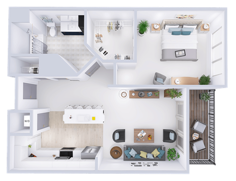 Floor plan for 1 bed, 1 bath, 838 sqft